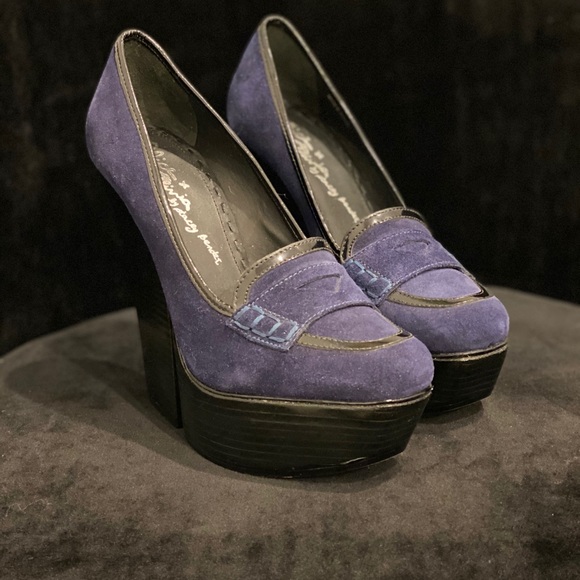 ALICE + OLIVIA Suede Platform Wedge Loafer - Navy - Picture 2 of 13